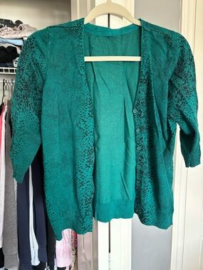 Green Snake-Print Button Cardigan Sweater Y2K